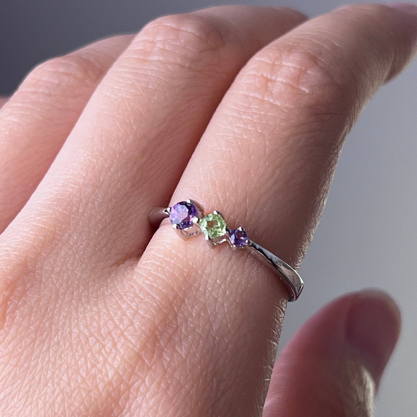 Natural Crystal Three Gemstone Ring
