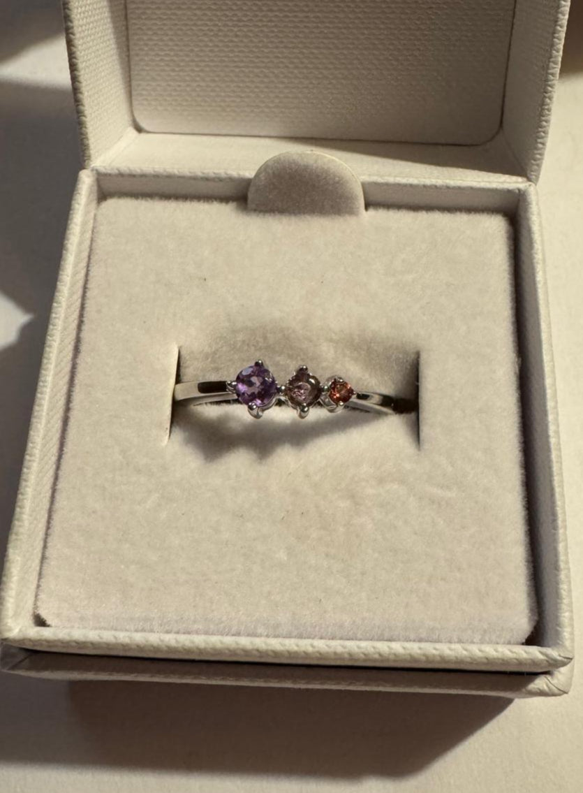 Natural Crystal Three Gemstone Ring