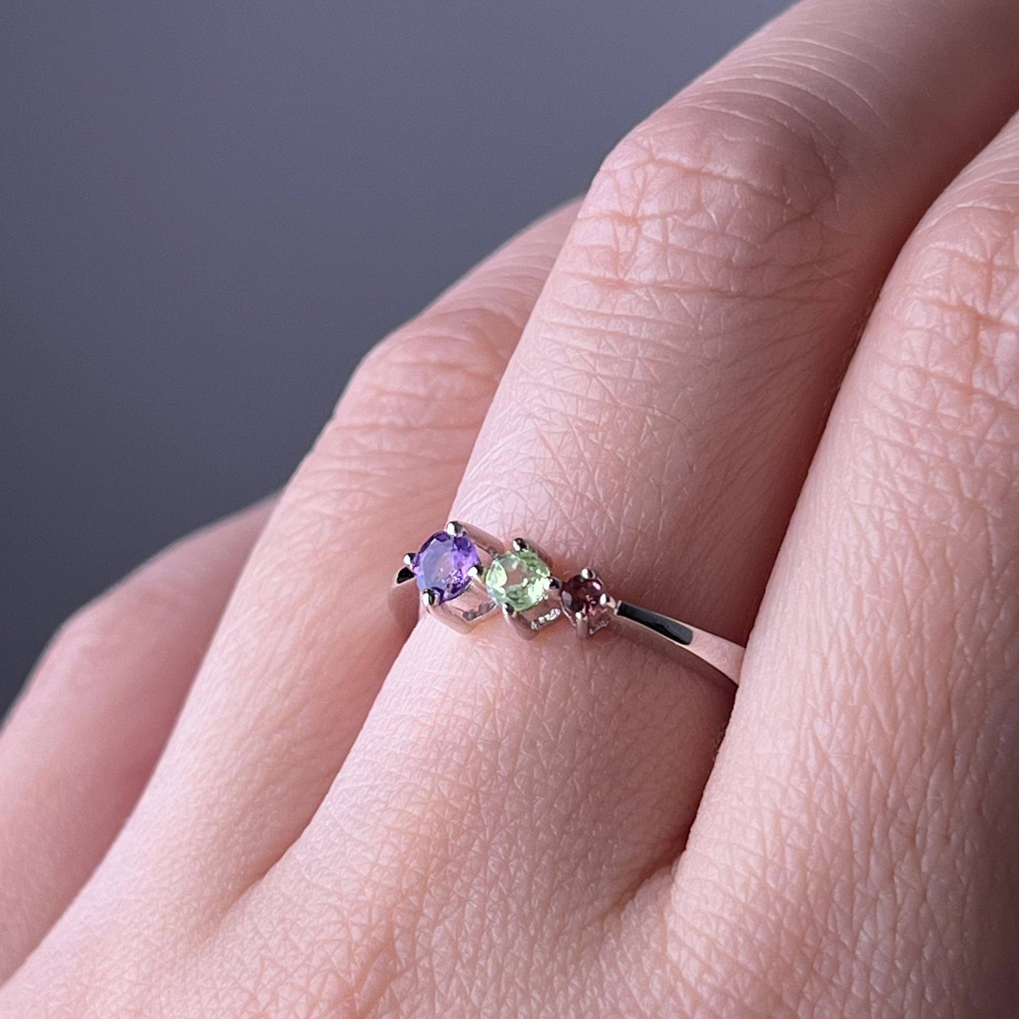 Natural Crystal Three Gemstone Ring